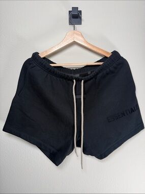 Essentials Black Fleece Drawcord Athletic Shorts
